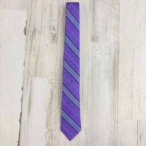 The Tie Bar Purple Stripe Silk Slim Tie